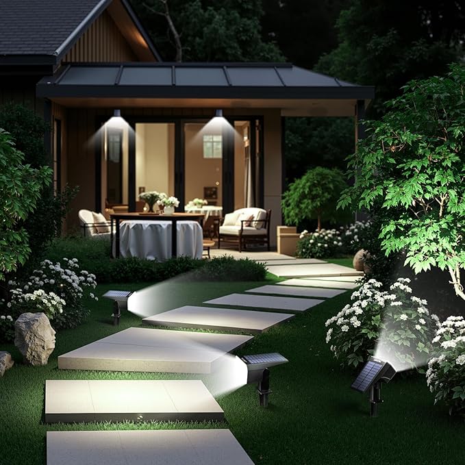 TECKNET Spot Lights Outdoor with 59 LED, 8 Pack Solar Lights Waterproof IP65, Auto On/Off Solar Spot Lights Outdoor, 3 Lighting Modes Solar Powered Garden, 2-in-1 Solars Landscape Light(Cool White)
