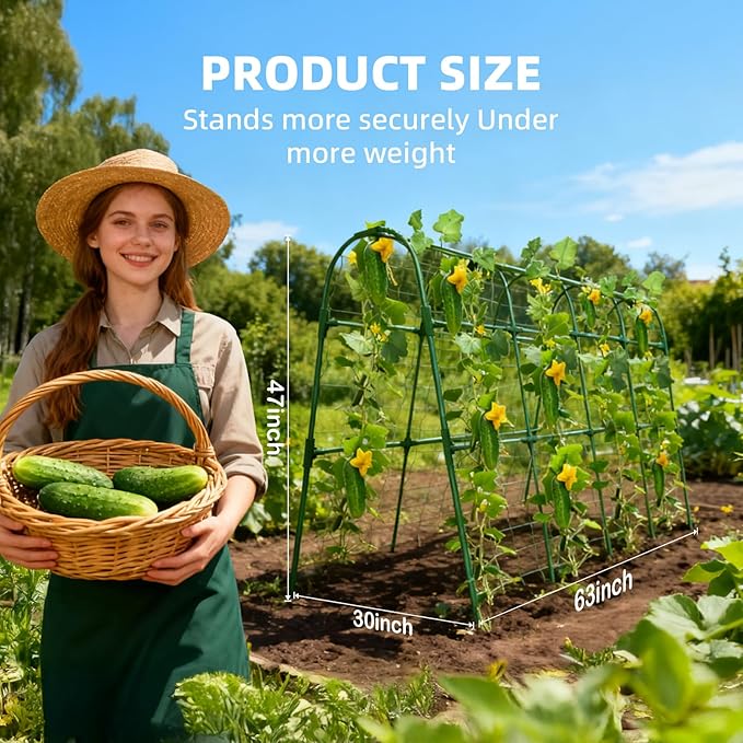 Cucumber Trellis for Raised Bed, U-Shape Garden Arch Metal Support for Climbing Plants, Metal Arch Plant Support Vegetables Trellis, Plant Support for Vine(Green, 63 * 30 * 47inch(L*W*H))