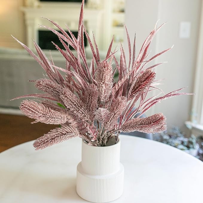 7 PCS Artificial Stems Fake Plants for Spring Summer Decor, 26 in Fake Leaves Greenery Branches Purple Silk Flowers Faux Foliage DIY Stems for Vase Home Kitchen Farmhouse Indoor Table Centerpiece
