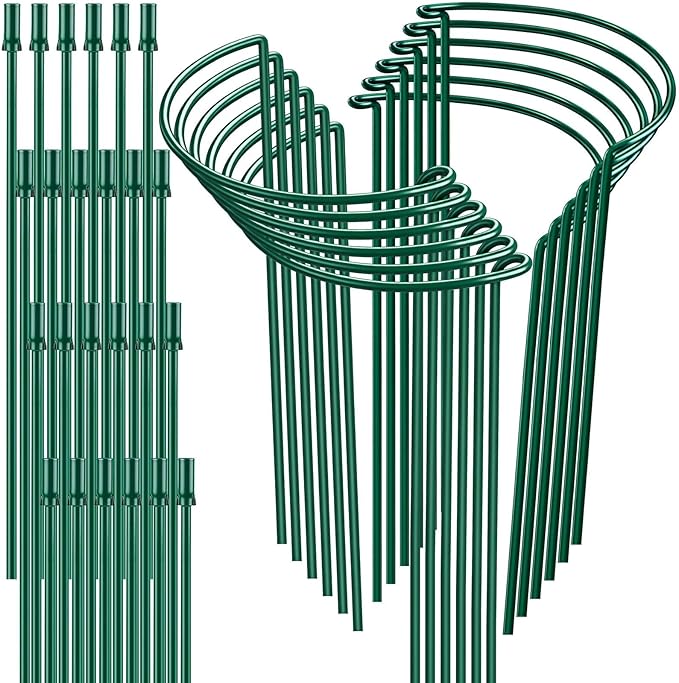 12 Pack 32 or 16 inch Adjustable Plant Support Stakes, Heavy-Duty Half Round Peony Support, Garden Plant Stakes Cage for Outdoor Plants, Peony, Tomato, Hydrangea, (16In Support +16In Extension Tubes)