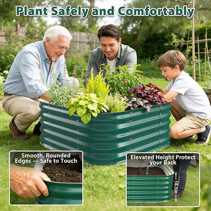 Galvanized Raised Garden Bed Outdoor, 17''Tall Square Metal Planter Boxes,Gardening Beds for Vegetable,Flower,Herb,Modular Above Ground