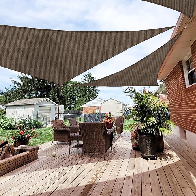 Patio Paradise 12' x 12' x 12' Sun Shade Sail Triangle Canopy Shade Cloth Fabric Sunlight Block Patio Pergola Cover HDPE Deck Awning for Outdoor Backyard Roof Shading, Brown