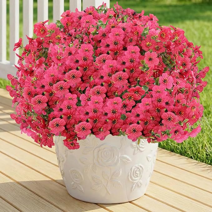 Artificial Flowers for Outdoor,Silk Flowers No Fade Fake Plastic Flowers UV Resistant Faux Plants for Outdoors Outside Front Porch Hanging Planter Window Box Garden Home Decoration,13 Pack(Rose)