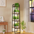 Simple Trending Tall Plant Stand Indoor with Grow Lights, 4 Tier Metal Plant Shelf for Multiple Flower Planter, Heavy Duty Ladder Plant Display Holder for Home Patio, Black
