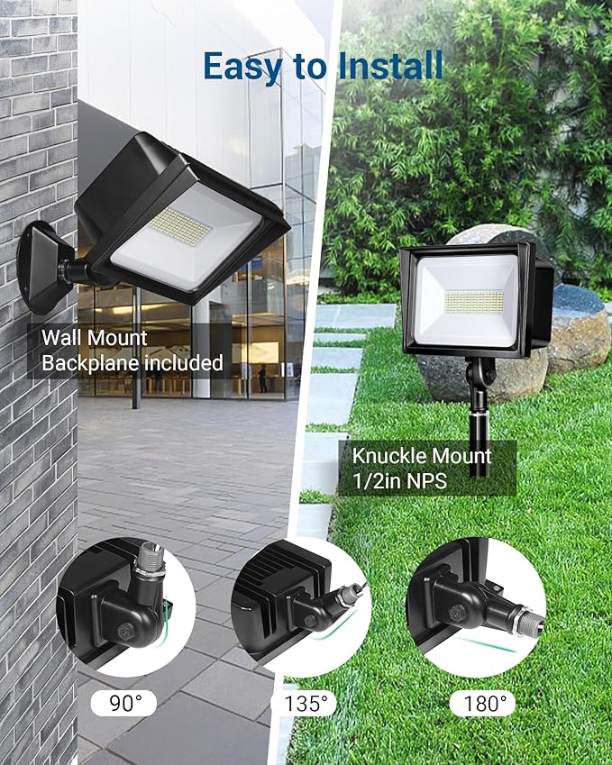 DEWENWILS 2-Pack 65W LED Flood Light Outdoor, 6670 LM Super Bright Security Lights Switch Controlled, IP65 Waterproof, 5000K Flood Lights Outdoor for Yard, Garage, Garden, UL Listed
