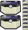 HMCITY Outdoor Solar Lights 120 LED with Motion Sensor and 3 Lighting Modes, IP65 Waterproof, 130 ° Wide Solar Wall Lights Powered for Garden Patio(Front Button 10Packs, Black Shell-Daylight White)