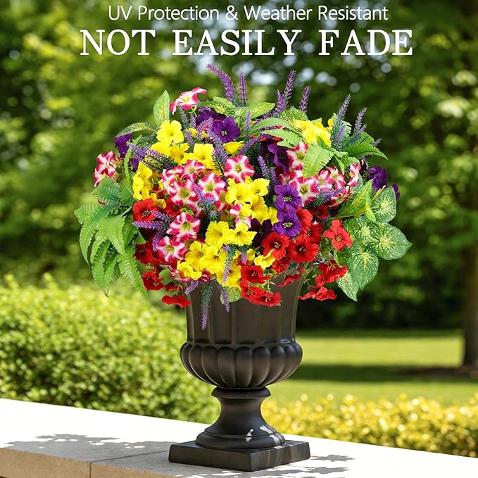 HOHOTIME 21 Bundles Artificial Flowers for Outdoors, No Fade Fake Plastic Flowers Faux Plants, Eucalyptus Morning Glory for Hanging Planters Garden Porch Window Box Home Wedding Farmhouse
