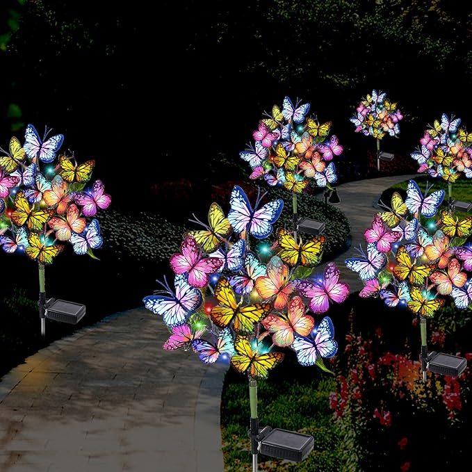 Solar Garden Lights Solar Lights Outdoor Waterproof Decorative 4 Pack with 88 LED 68 Butterfly Solar Lights for Garden Yard Decor Christmas Decorations, Gifts for Mother's Day Mom