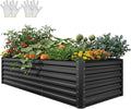 YITAHOME 8x4x2ft Large Raised Garden Bed Kit, Galvanized Metal Planter Box with Gloves, Ground Nails, Support Rod & Safety Rubber, Outdoor Above Ground Planters for Plants Vegetables Flowers, Black