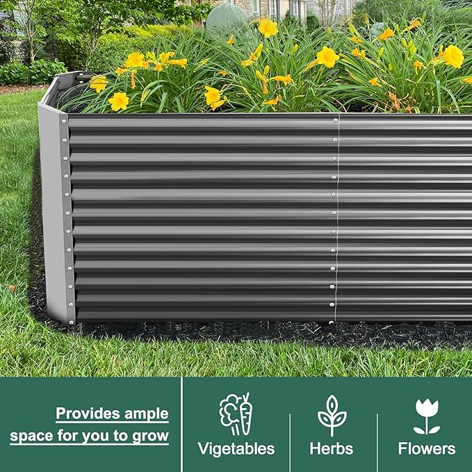 Land Guard 6x3x3ft Rectangular Galvanized Raised Garden Beds, Large-Capacity Metal Planter Box Outdoor, Durable Deep Raised Garden Bed 3ft Tall, Raised Beds for Gardening Vegetables, Modern Gray