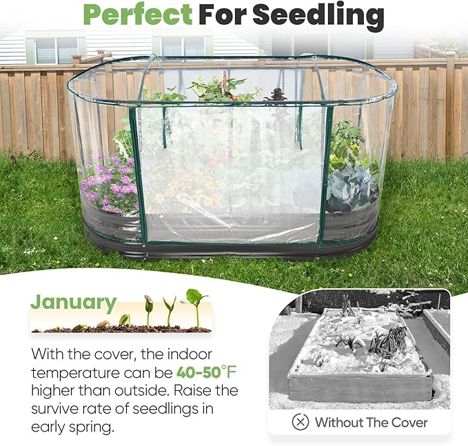 KING BIRD Raised Garden Bed with Cover Galvanized Oval Planter Garden Box Outdoor for Gardening, Vegetables, Flowers, Clear