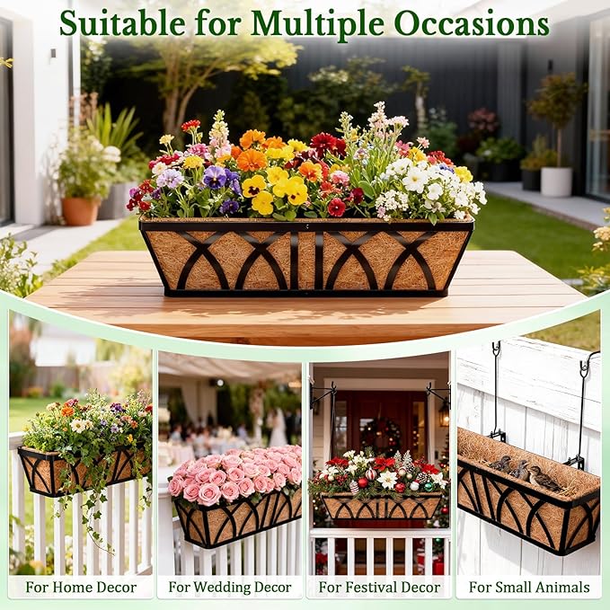 Halatool 2 Pack 24 Inch Window Box Liners, Pre-Formed Coco Fiber Replacement Liner, Natural Coconut Coir Planter Liners for Wall Hanging Basket, Flower Pot, Fence and Railing