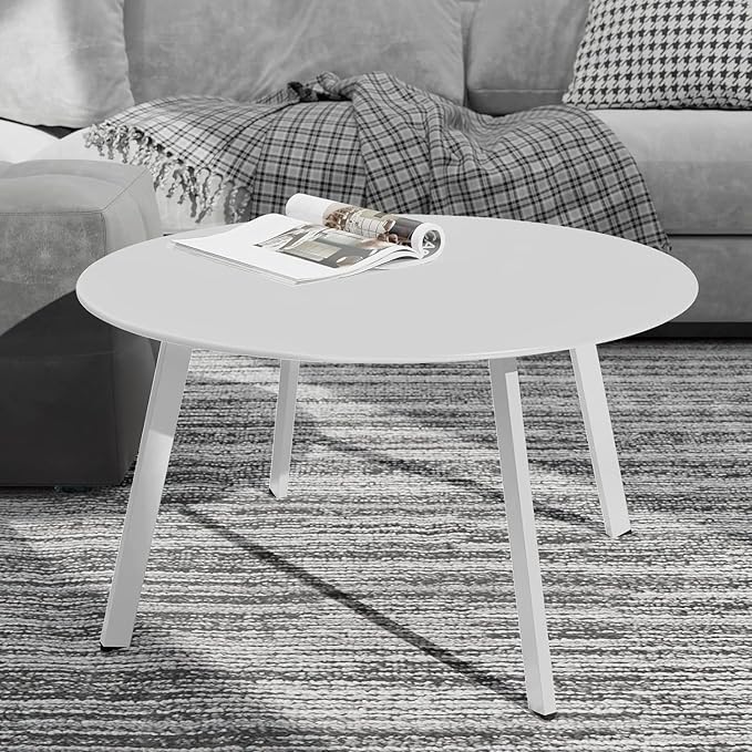 Grand patio 28-inch Outdoor Steel Coffee Table, Round Patio Side Table, Great for Backyard Patio Deck, White