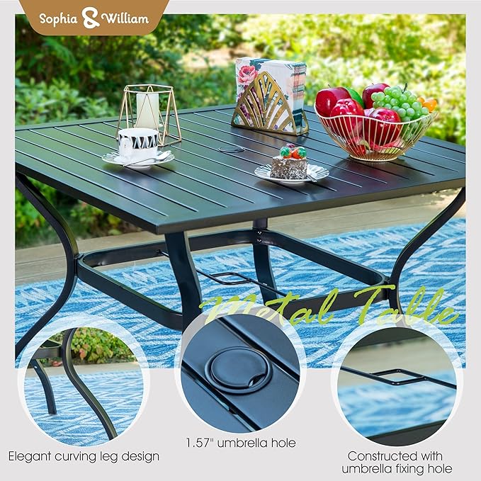Sophia & William Patio Dining Set 5 Pieces Outdoor Furniture Set for 4 Patio Swivel Chairs Textilene Padded with 1 Metal Umbrella Table 6 Person for Lawn Garden