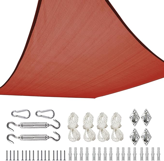 Quictent 20X20FT 185G HDPE Square Sun Shade Sail Canopy 98% UV Block Outdoor Patio Garden with Hardware Kit Terracotta