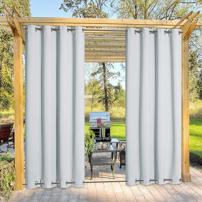 NICETOWN Outdoor Cabana Curtain, Windproof & Sun Blocking Curtains with Grommets Top and Bottom, Waterproof Thermal Insulated Patio Curtain for Summer/Winter (1 PC, W52 x L84 Inch, Greyish White)