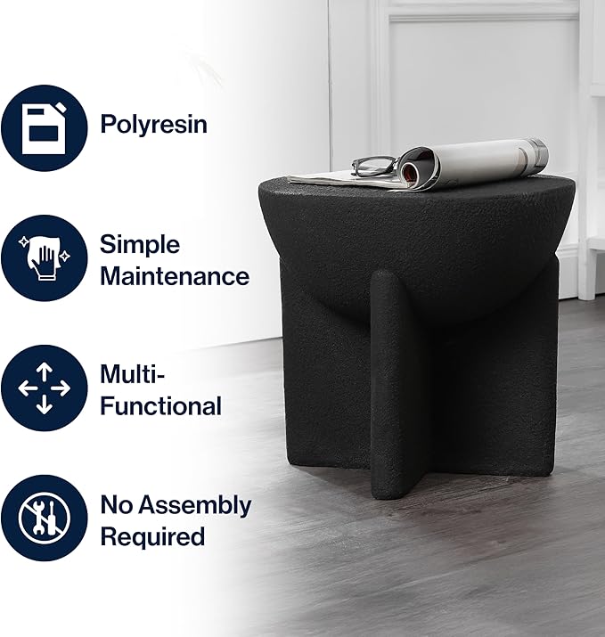 JONATHAN Y TBL1109A Brady 16.25" Minimalist Modern Drum Indoor/Outdoor Accent Table Contemporary, Mid-Century, Art Deco, Bohemian, Patio, Garden, Bathroom, Living Room Black Frosted
