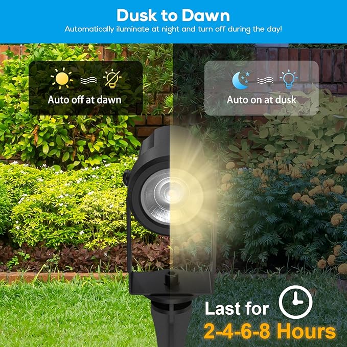 ZYAN Low Voltage Landscape Lights LED Landscape Lighting with Sensor, IP65 Waterproof Outdoor Spotlights for Yard Garden, Plant Tree Spoltights Dimmable with Timer, Auto ON/Off (2 Pack)
