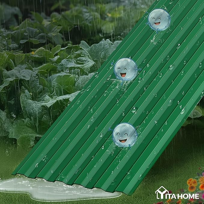 YITAHOME 4pcs 8x4x2 ft Galvanized Raised Garden Bed Kit, Large Metal Planter Box with Gloves, Safety Rubber & Support Rod, Outdoor Flower Bed for Plants Vegetables, Green