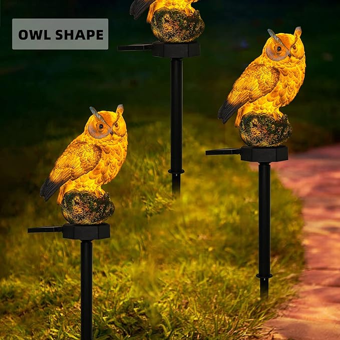 Dazzle Bright 2 Pack Owl Figure Solar LED Lights, Resin Garden Waterproof Decorations with Stake for Outdoor Yard Pathway Outside Patio Lawn Decor to Scare Birds Away, Gifts For Women, Owl Lovers