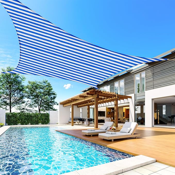 Quictent 20x26ft Sun Shade Sail for Patio, 185GSM Heavy Duty Rectangular Outdoor Sunshades UV Block Outside Canopy Cover for Backyard White and Blue Multi