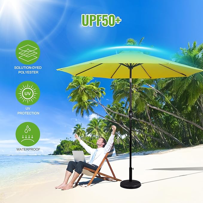 Backyard Expressions 9 ft. Patio Umbrella, Market Table Umbrella w/Tilt and Crank, 8 Ribs