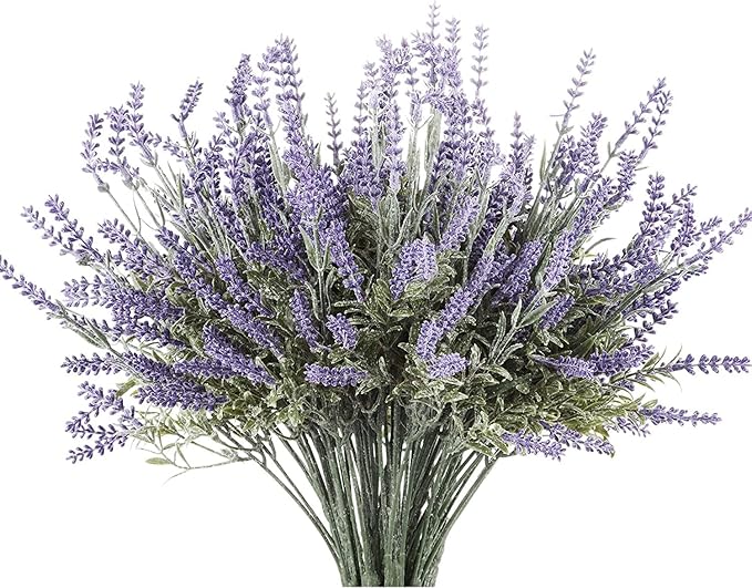 Butterfly Craze Lavender Artificial Flower Stems - UV-Protected Outdoor Artificial Plants - Plastic Flowers for Outdoors - Floral Picks for Weddings & Centerpieces - 4 Pack, 14.5"-16.5"