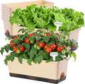 Window Box Planter 8 Pcs, 17 Inches Rectangle Flower Pots with Drainage Holes & Trays, Vegetable Planters for Windowsill Patio Garden Balcony Home Indoor Outdoor (Barley Yellow, 16 * 7 * 6 inch)