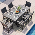 Pamapic 7 PCS Outdoor Dining Set, Spacious HDPE Outdoor Table and Chairs, Wood Grain Patio Furniture Sets with Elegant Armrest, All-Weather Outdoor Furniture with Umbrella Hole, Gray