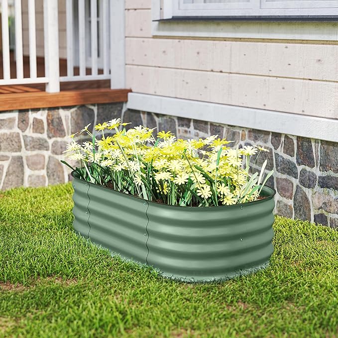 Outsunny 3.5' x 2' x 1' Galvanized Raised Garden Bed Kit, Outdoor Metal Elevated Planter Box with Safety Edging, Easy DIY Stock Tank for Growing Flowers, Herbs & Vegetables, Green