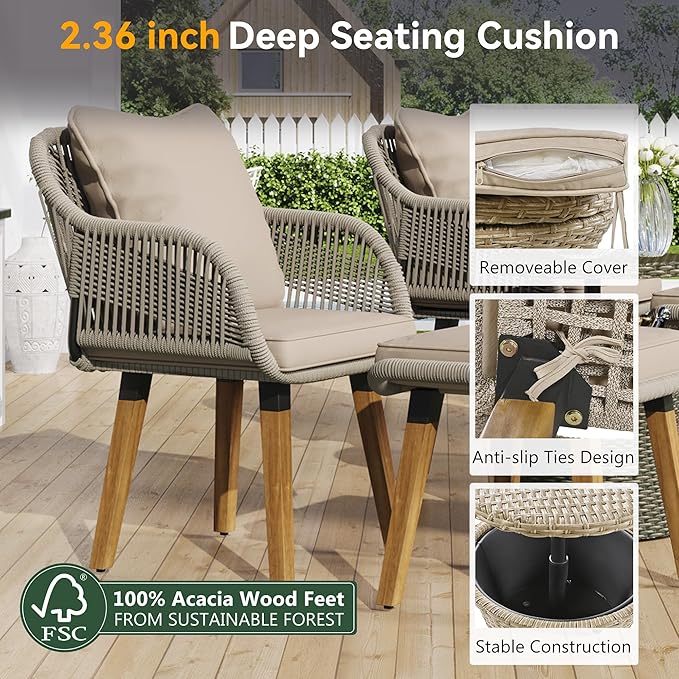 Merax 5 Pieces Patio Furniture Chair Sets, Patio Conversation Set with Wicker Cool Bar Table, Ottomans,Outdoor Furniture Bistro Sets for Porch,Backyard,Balcony,Poolside Brown