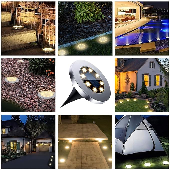 4.6 Inch Diameter Solar Ground Lights, Waterproof Solar Garden Lights, Outdoor Garden Waterproof Bright in-Ground Light, Landscape Lighting for Pathway,Yard,Lawn,Patio,Walkway (8 Pack White Light)