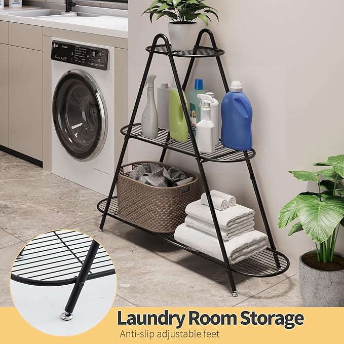 Plant Stand for Patio, 3-Tier Metal Plant Shelf–Indoor/Outdoor Display Rack for Multiple Pots, Heavy Duty Plants, Garden Flower Organizer (Black)
