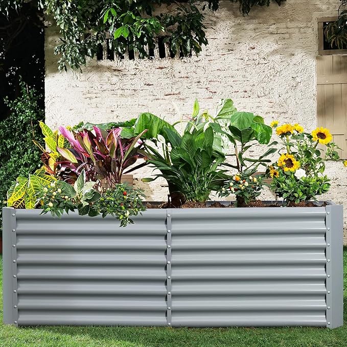 Land Guard 2 Pack 8×4×2ft Galvanized Raised Garden Bed Kit, Galvanized Planter Raised Garden Boxes Outdoor, Large Metal Raised Garden Beds for Vegetables (Modern Grey)