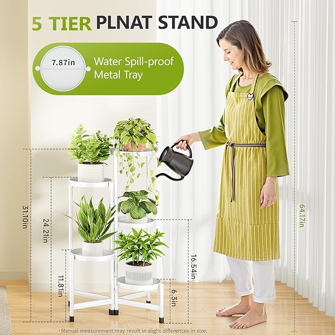 5 Tier Plant Stand Indoor, Tiered Plant Stand Outdoor for Multiple Plants, Corner Plant Shelf for Patio Balcony Porch Garden Living Room House,White