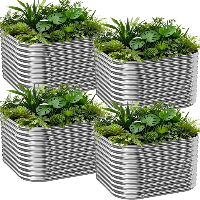 4 PCS Tall 2x2x1.5ft Galvanized Raised Garden Bed Outdoor, Metal Garden Bed for Vegetables, Above Ground Garden Box for Flower, Steel Raised Beds for Gardening