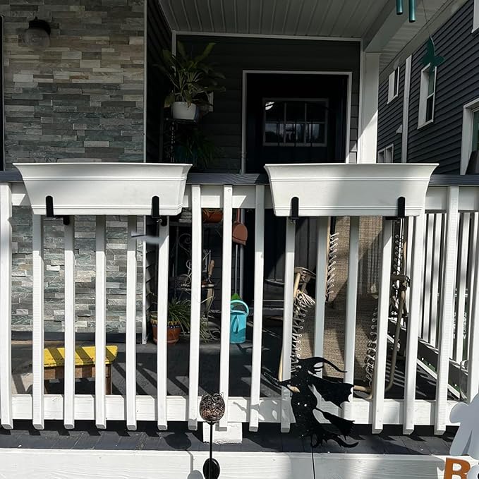 Planter Box Brackets, Adjustable Window Box Brackets for Deck Railing, No Drill Flower Box Bracket for Outdoor Planters-2 Pack
