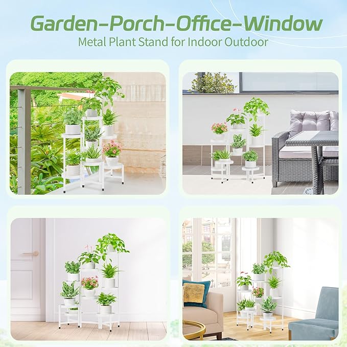 iDavosic.ly Plant Stand Indoor Outdoor, 8 Tier Corner Metal Flower Display Holder Shelf, Easy Assembly Folding Tall Orchid Rack for Patio Balcony Porch Garden Living Room House, White