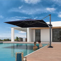 PURPLE LEAF 8' X 8' Patio Umbrella with Steel Plate Base for Pool 7' High Offset Outdoor Cantilever Umbrella Swimming Pool Umbrella with 360°Rotation for Poolside Navy Blue