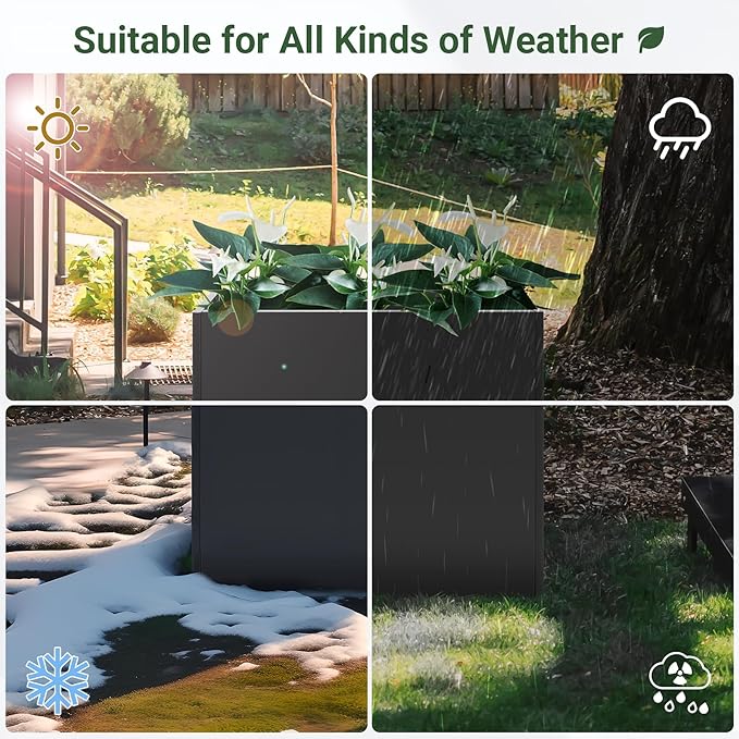 36" Metal Planter Box, Large Rectangular Window Box with Drainage Holes & Rust-Proof Coating, Modern Outdoor/Indoor Flower Box for Balcony, Patio & Herbs, Black