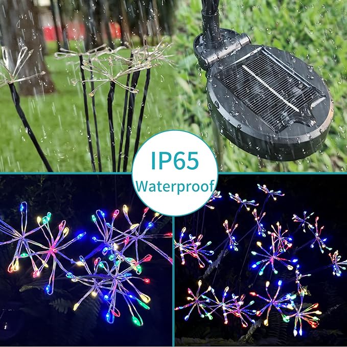 JJGoo Solar Garden Lights, New Upgraded 2 Pack Solar Swaying Starburst Light, Waterproof Fireworks Outdoor Lights, Yard Patio Pathway Decoration, Colorful
