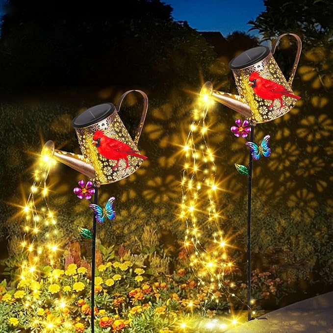 Solar Watering Can with Lights Outdoor Garden, 41in Large Red Cardinal Garden Stake Lights, Waterproof Decoration for Yard Lawn Pathway, Gifts for Mom Grandma Women Birthday Gardening Gift