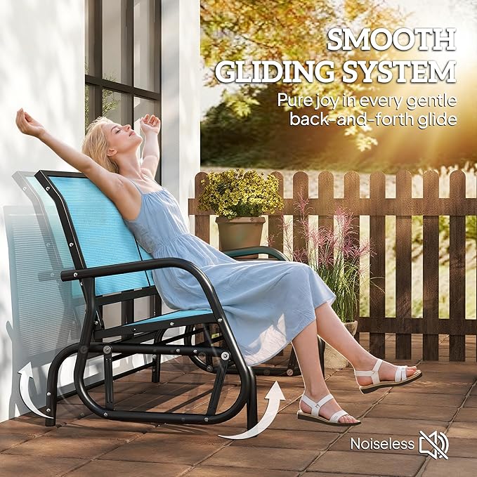 Outsunny 2-Person Outdoor Glider Bench, Patio Double Swing Rocking Chair Loveseat w/Powder Coated Steel Frame for Backyard Garden Porch, Blue