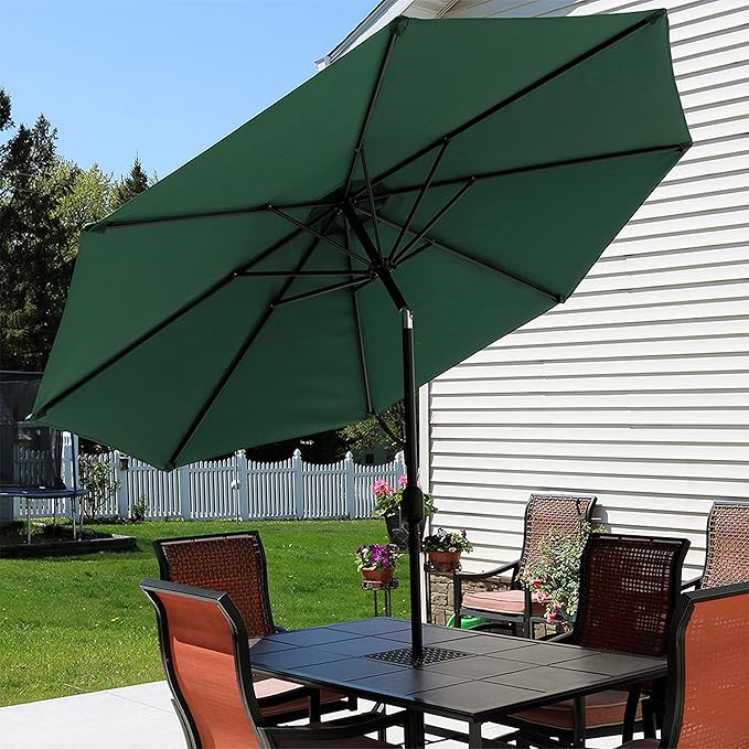 Sunnydaze Outdoor Patio Umbrella - Polyester Table Market Umbrella with Push-Button Tilt and Crank - 8 Sturdy Ribs - Green - 9ft