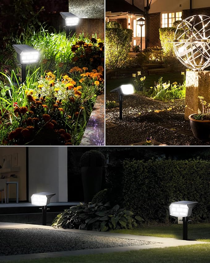 HIBOITEC Solar Spot Lights Outdoor 59LED Landscape Lights Solar Powered Uplights Waterproof Adjustable Brightness Dusk to Dawn for Outside Garden Yard Trees 8 Packs Cool White