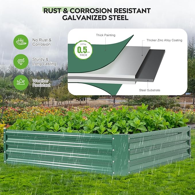 ZORMY 2 Pcs 4x4x1ft Galvanized Raised Garden Bed Outdoor, Metal Planter Boxes with Easy Assembly, Planter Raised Beds for Gardening, Flower, Plants, Vegetable, Herb - LotusGreen
