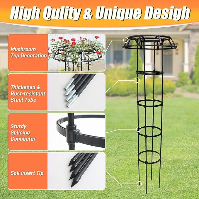 65 Inch Garden Trellis for Climbing Plants Outdoor, Mushroom Top Trellis for Potted Plants, Vines, Roses, Clematis, and Vegetables, Plant Trellis Support 2 Pack
