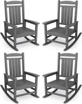 KINGYES Oversized Outdoor Rocking Chair Set of 4, High Density Polyethylene Patio Rocking Chairs with 330lbs Support for Adults, Gray