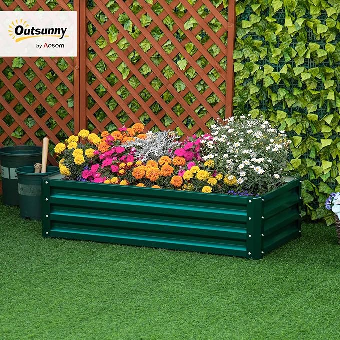 Outsunny Galvanized Raised Garden Bed, 4' x 2' x 1' Metal Planter Box, for Growing Vegetables, Flowers, Herbs, Succulents, Green