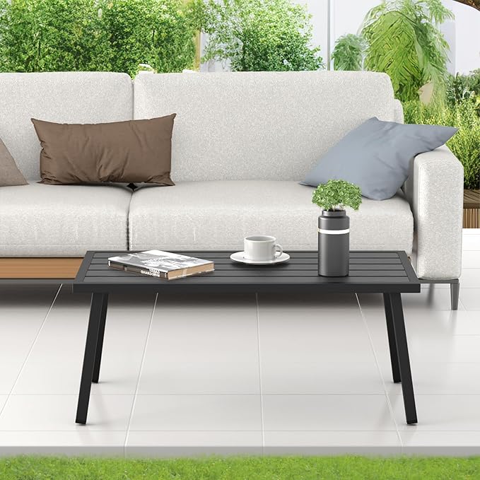 C-Hopetree Small Metal Outdoor Coffee Side Table for Outside Patio, Rectangle, Black